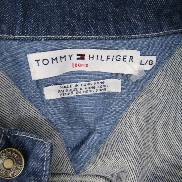 Vtg 90s Tommy Hilfiger Denim Jacket Sz L Flag Lady - Picture 4 of 7